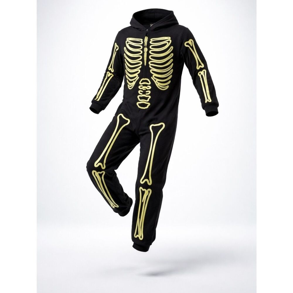 Glow-In-The-Dark Skeleton Onesie Pajamas - Black